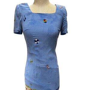 CDC Petites Beach Print Shift Dress – Size 4 (See Measurements)